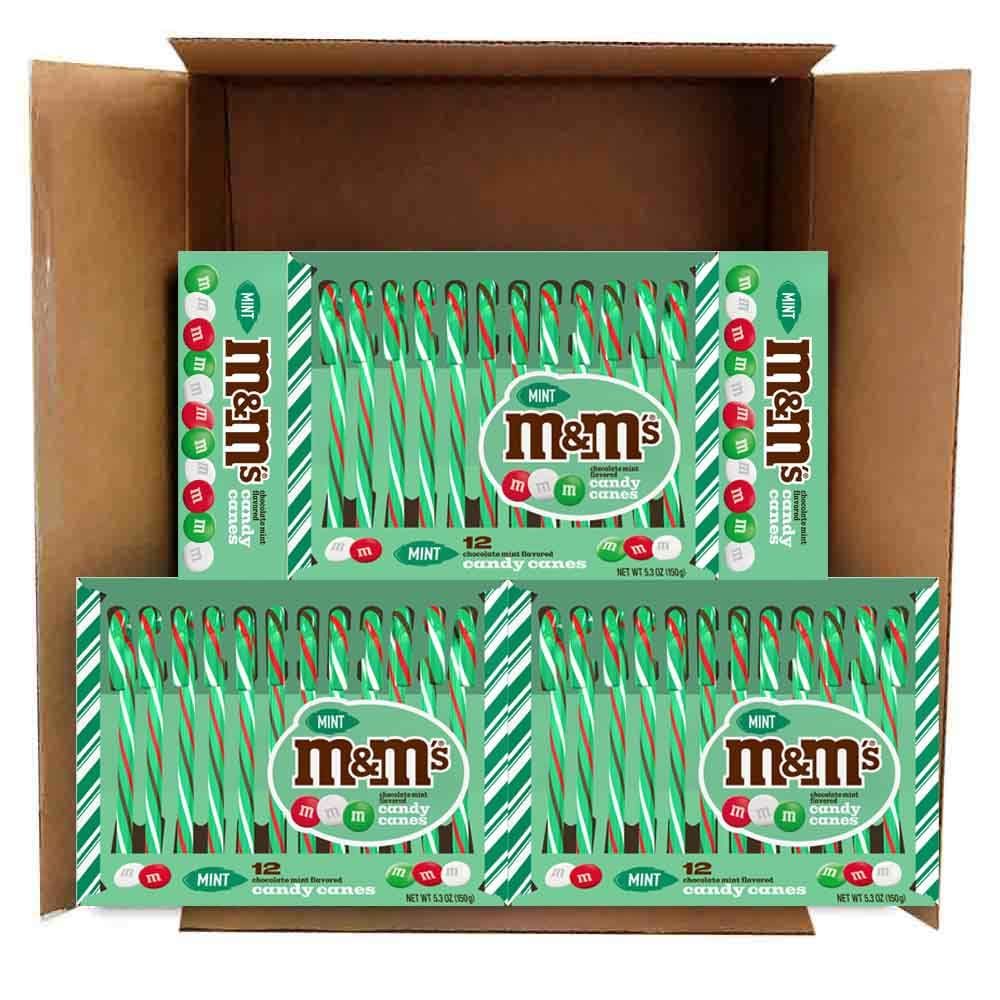 M&amp;Ms Candy Canes Chocolate Mint Flavor 12 Count Boxes packed 12s