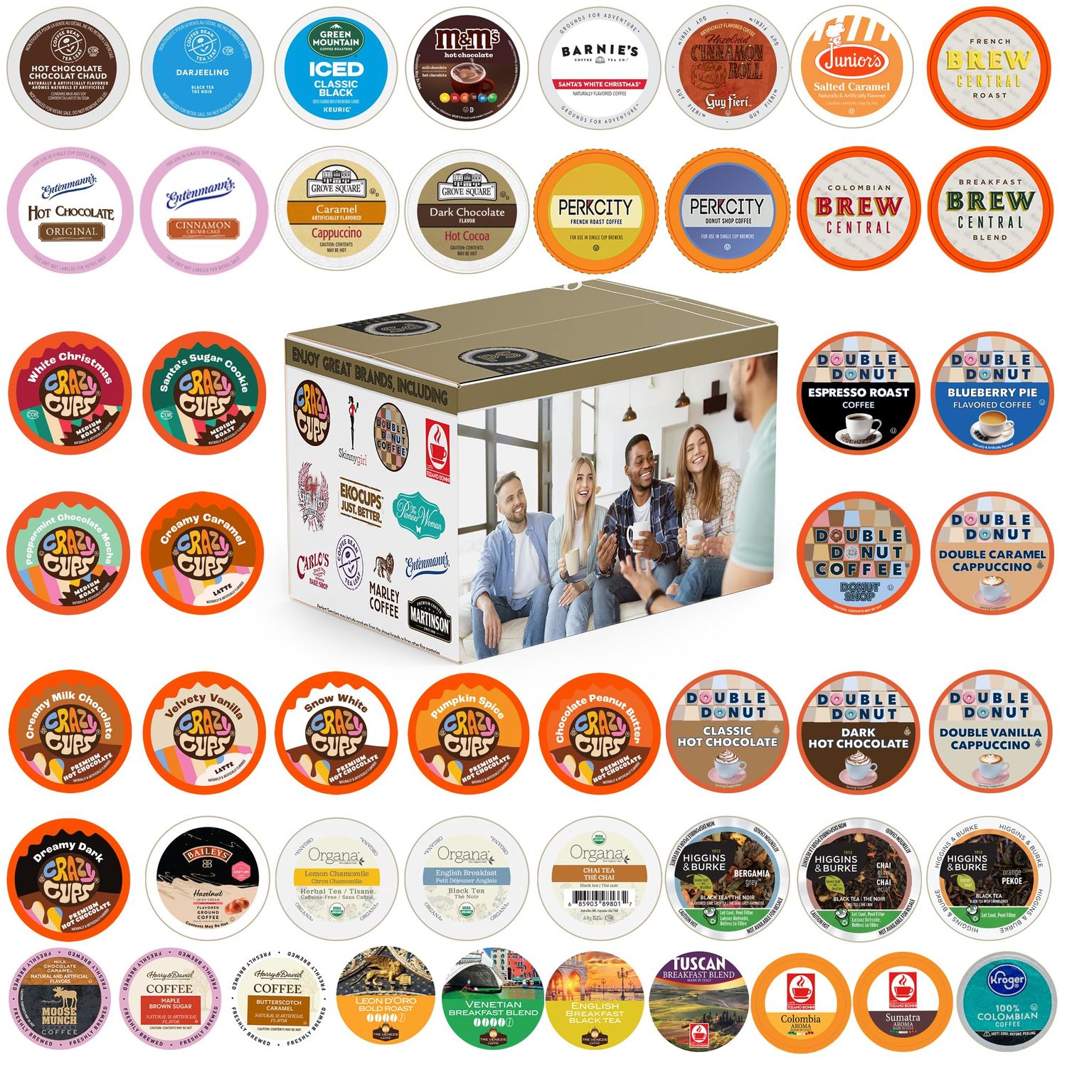 Perfect Samplers Coffee, Tea, Cider, Cappuccino &amp; Hot Chocolate Single Serve Cups for Keurig K Cup Brewers Sampler, 50 Count
