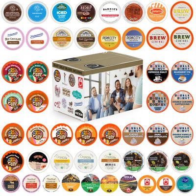 Perfect Samplers Coffee, Tea, Cider, Cappuccino &amp; Hot Chocolate Single Serve Cups for Keurig K Cup Brewers Sampler, 50 Count