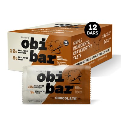 Obi Bar Chocolate - Protein and Oat Fiber Bar | All Natural | Meal Bar | Heart and Gut Health | Lightly Sweet | Chocolate Brownie | Almond Chunks | Soy Free, Dairy Free | Ideal Meal Replacement Bar