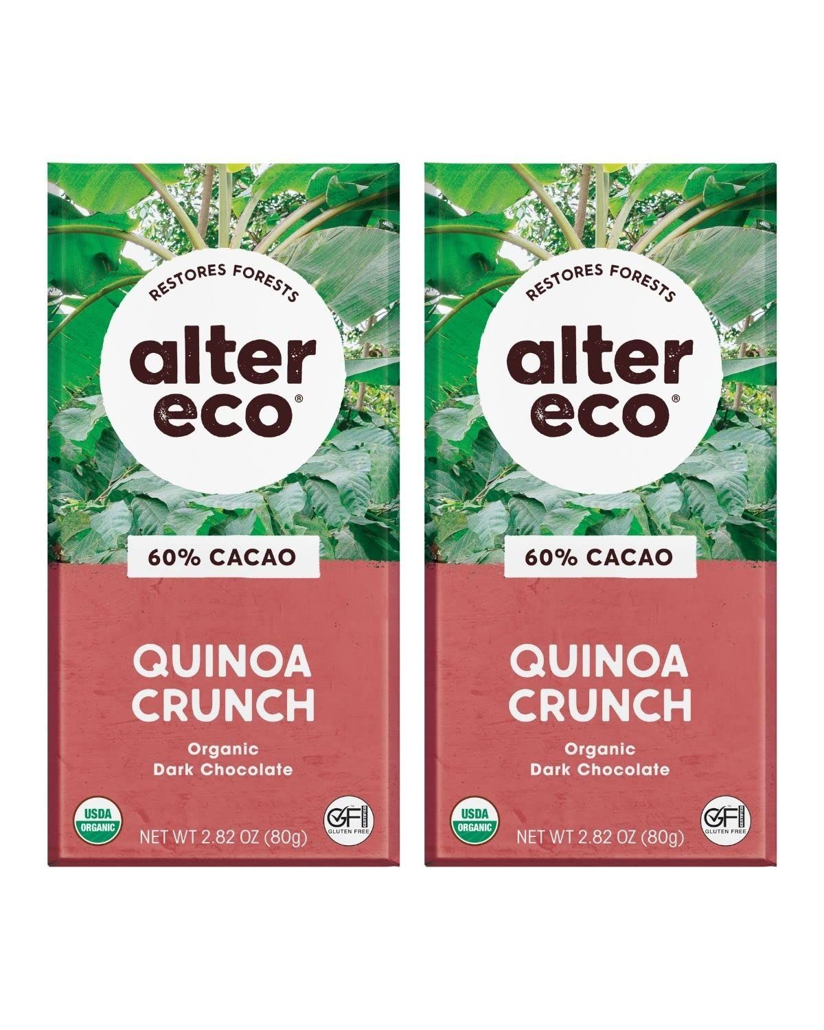 Alter Eco | Dark Chocolate Bars | Pure Dark Cocoa, Fair Trade, Organic, Non-GMO, Gluten Free (2-Pack Dark Quinoa Crunch)