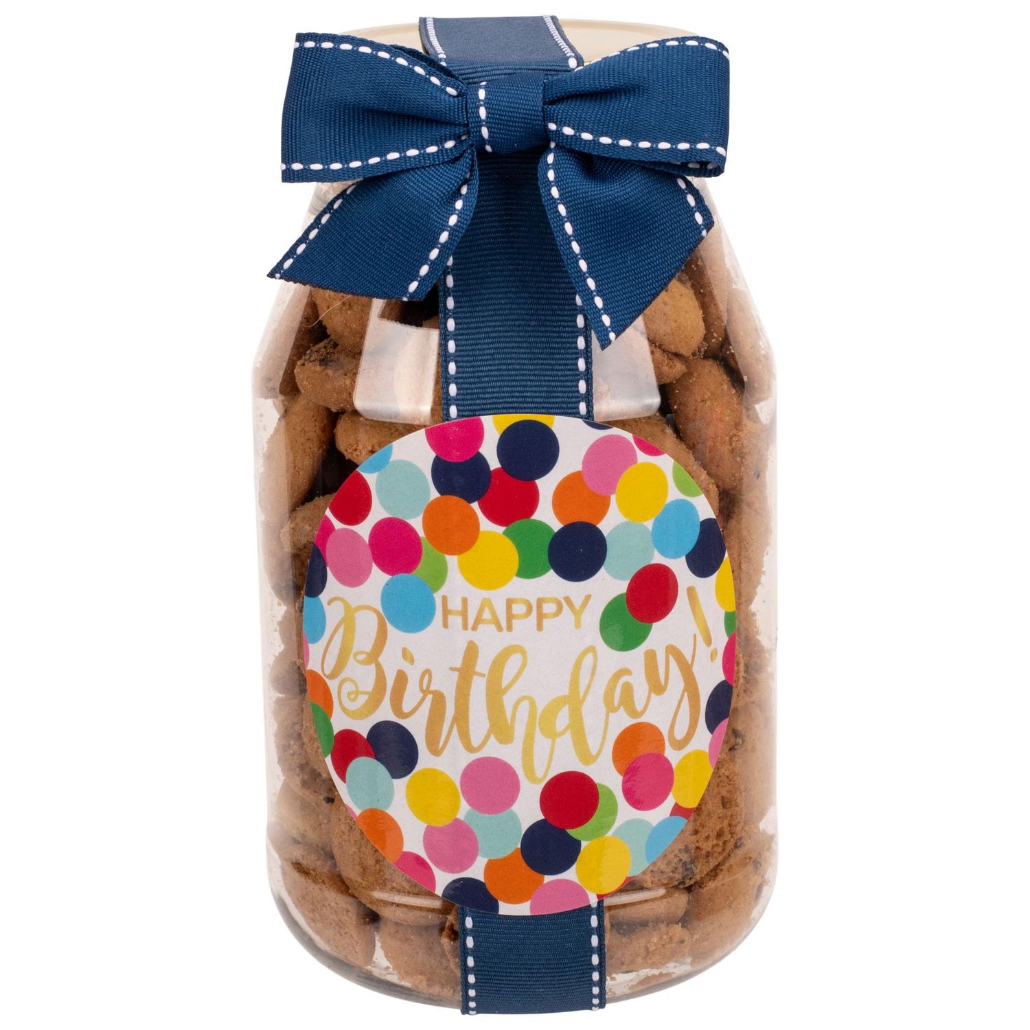 100 North Oh Sugar! Sweets! Happy Birthday! - Multicolor Confetti Dot 10 Ounce Plastic Quart Jar Mini Chocolate Chip Cookies