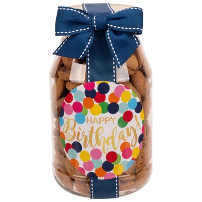 100 North Oh Sugar! Sweets! Happy Birthday! - Multicolor Confetti Dot 10 Ounce Plastic Quart Jar Mini Chocolate Chip Cookies