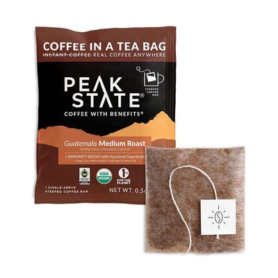 Peak State Coffee with Benefits, Medium Roast - Mushroom Coffee, Low Acid &amp; Smooth, Dark Chocolate &amp; Sweet Grape, Organic Whole Bean Coffee, Gluten Free, 10 Single Serve Brew Bags