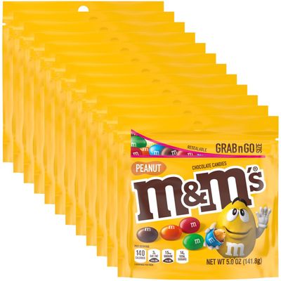 M&amp;M&#39;S Peanut Milk Chocolate Candy, Grab N Go, 5 oz Bag (Pack of 12)