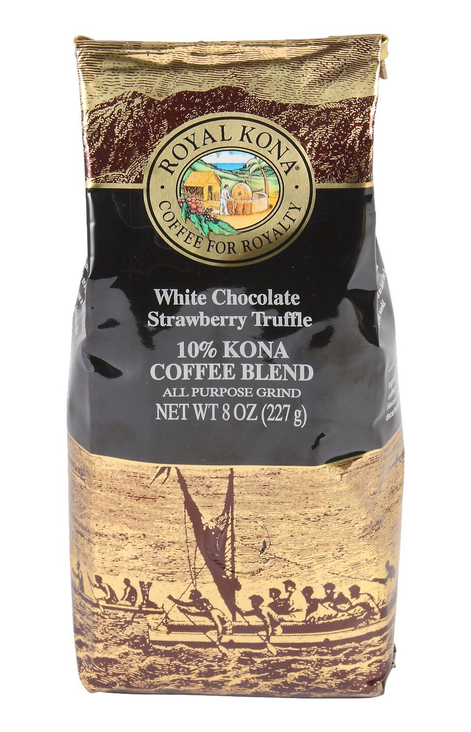 Royal Kona 10% Kona Coffee Blend, White Chocolate Strawberry Flavor - Ground, 8 Ounce Bag