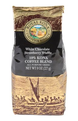 Royal Kona 10% Kona Coffee Blend, White Chocolate Strawberry Flavor - Ground, 8 Ounce Bag