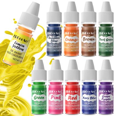 Oil Based Food Coloring - 10 Colors Upgraded Food Coloring for Chocolate, ERCorArt Edible Oil Food Dye for Candy Melts, Cake Decorating, Fondant, Icing Frosting, Baking - (.25 Fl.Oz Bottles)