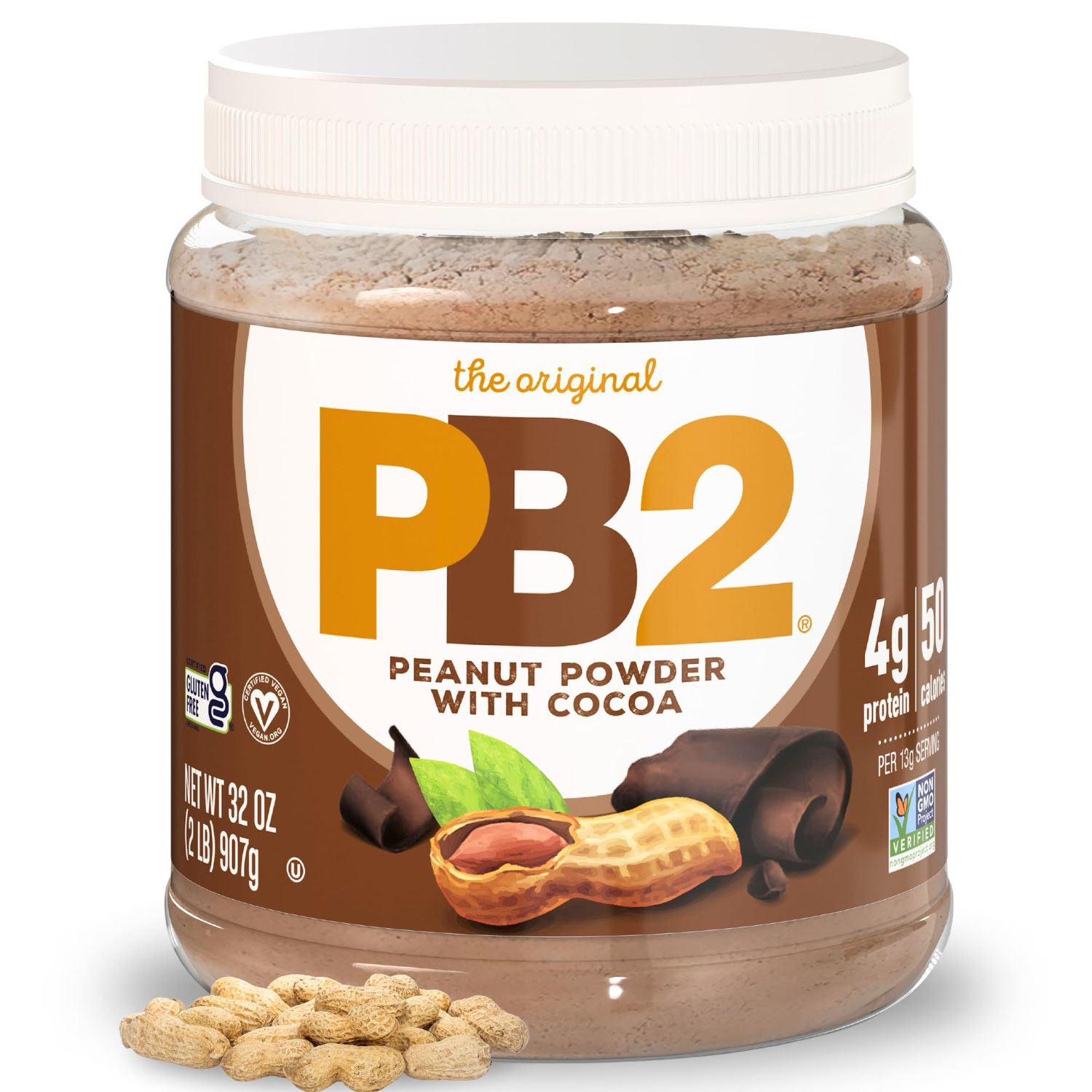 PB2 Powdered Chocolate Peanut Butter with Cocoa - 4g of Protein, 90% Less Fat, Certified Gluten Free, Only 50 Calories per Serving for Shakes, Smoothies, Low-Carb, Keto Diets