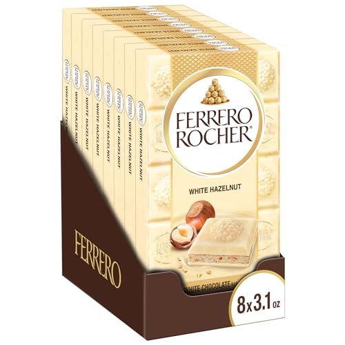 Ferrero Rocher Premium Chocolate Bars, 8 Pack, White Chocolate Hazelnut, Luxury Chocolate, Individually Wrapped Holiday Treats, 3.1 oz Each