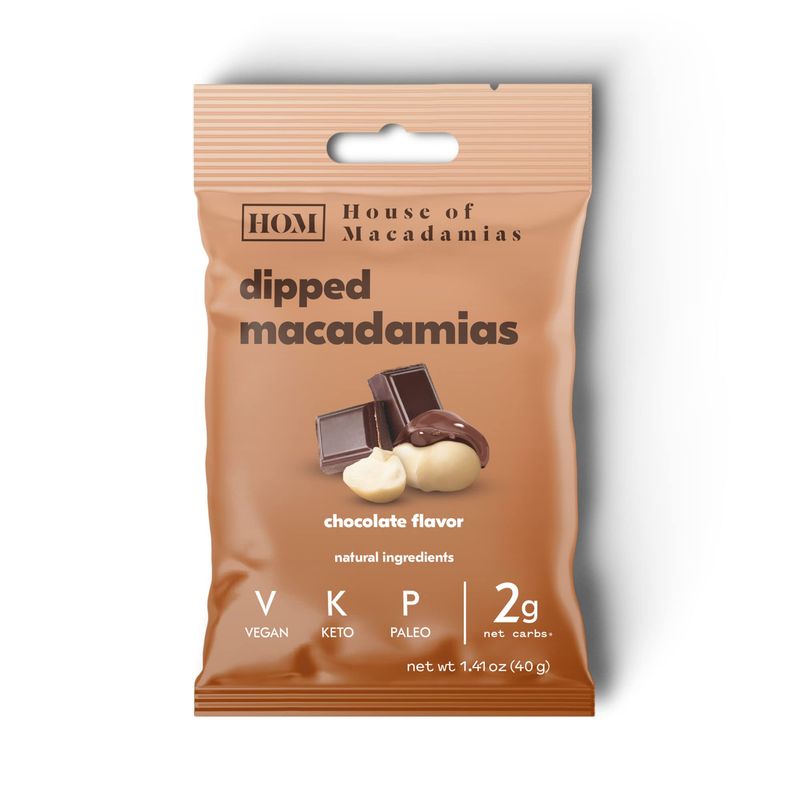 House of Macadamias Premium Dipped Macadamia Nuts, Chocolate, Plant Based, Keto, Low Carb, Vegan, Paleo, Sugar Free, Dairy free, Gluten-free, Preservative free, 12 x 1.41oz