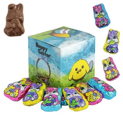 Fruidles Easter Milk Chocolate Bunnies In Easter Gift-Box, Smooth &amp; Creamy Party Bag Fillers, Individually Wrapped Multicolor Foils (Half-Pound, Easter Chocolate Bunnies)