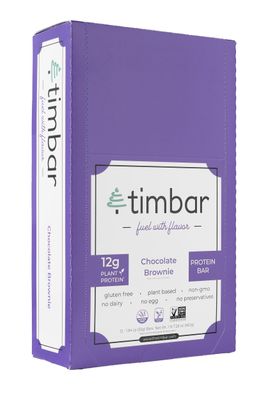 timbar, Protein Bars, Plant Based, Non-GMO, Gluten Free, No Dairy, No Egg, No Preservatives (12 Bars) - 12g of Plant Based Protein Per Bar (12 Pack, Chocolate Brownie)