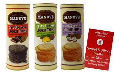 Old Fashioned Cookie Thins 3 Flavor Variety, (1) Each: Dark Chocolate, Zesty Lemon, Crispy Coconut (4.6 Ounces) - Plus Recipe Booklet Bundle