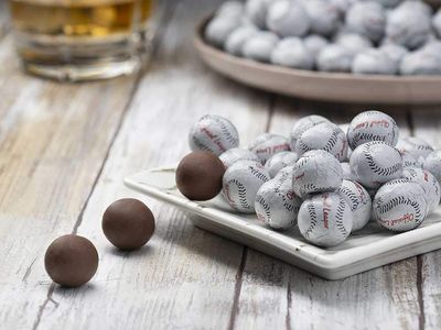 Madelaine Solid Premium Milk Chocolate Baseball Candy Party Favors Wrapped In Italian Foil (1/2 LB)
