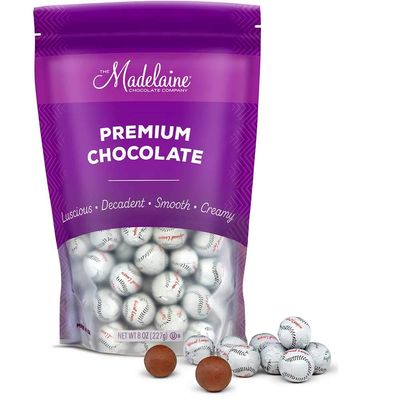 Madelaine Solid Premium Milk Chocolate Baseball Candy Party Favors Wrapped In Italian Foil (1/2 LB)