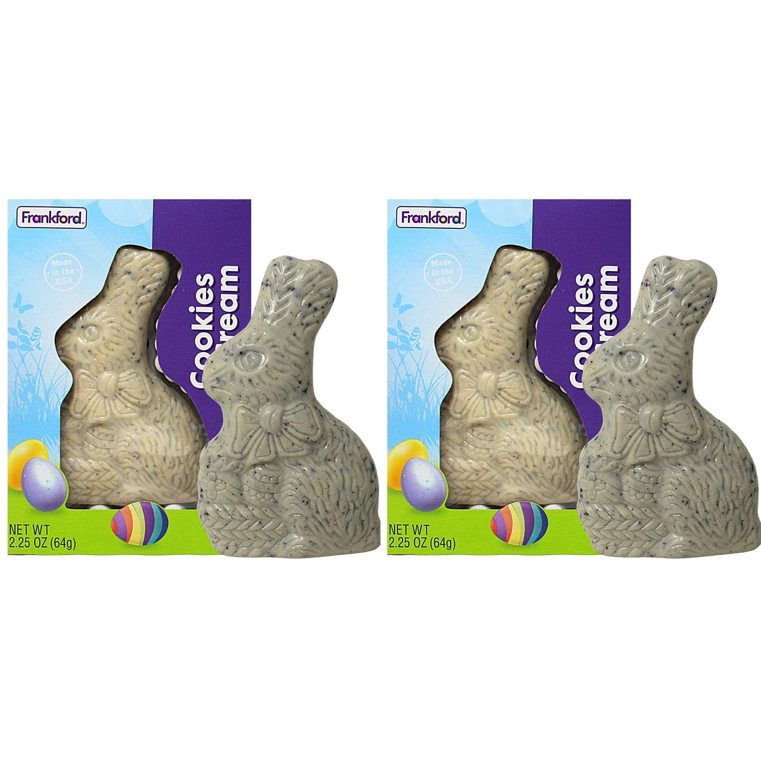 Cookies &#39;N Cream Solid Chocolate Bunnies, Easter Candy Basket Stuffer for Kids, 2.25 Ounces, Pack of 2
