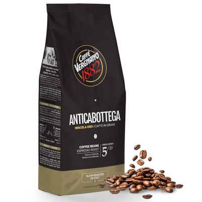 Caffe Vergnano 1882 Antica Bottega Whole Bean Arabica Medium Roast Espresso, 1.1 lbs Bag - Italian Coffee Beans with notes of Chocolate, Nuts &amp; Caramel, Intensity 5/10-500g Bag