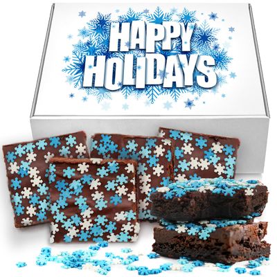 Happy Holidays Brownies Gift Basket Cookies Cake Chocolate Food Gift Individually Wrapped For Men Women Package 8 Pack Winter Cookie Snowflake Treats Christmas Frozen Themed | Nut Free | Kosher