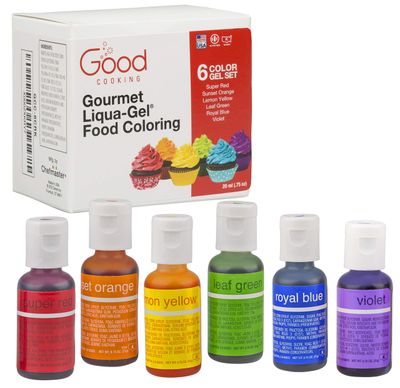 Good Cooking Food Coloring Liqua-Gel 6 PK Rainbow Kit in .75 fl. oz. Bottles - Holidays, Baking, Decorating, Fondant, Frosting, Chocolate, Slime, Crafts - Made in USA
