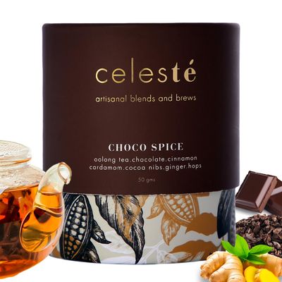 CelesTe Choco Spice, Oolong Tea - Blend of 100% Natural Loose Leaf with Chocolate &amp; Spices (1.7 oz) (50gm) (20 Cups)