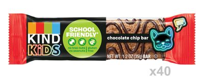 KIND Kids Snacks, Chocolate Chip Bar, Tree Nut Free, Peanut Free, Gluten Free, Whole Grains and Oats, 5g Protein, 40 Count