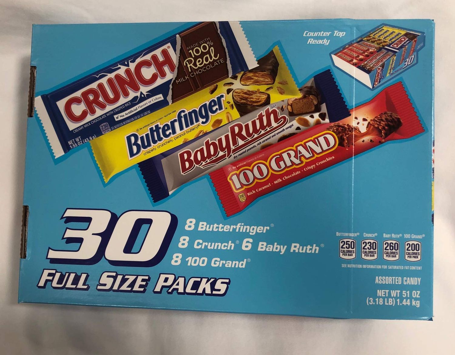 Ferrero Variety Pack 30 Candy Bars (8 Butterfinger, 8Crunch, 8-100 Grand, 6BabyRuth)