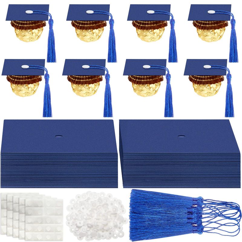 Tinlade Graduation Decoration 2024 Graduation Cap Cupcake Toppers Chocolate Decorations Mini Graduation Cap Decor with Tassel(50 Pcs, Dark Blue)