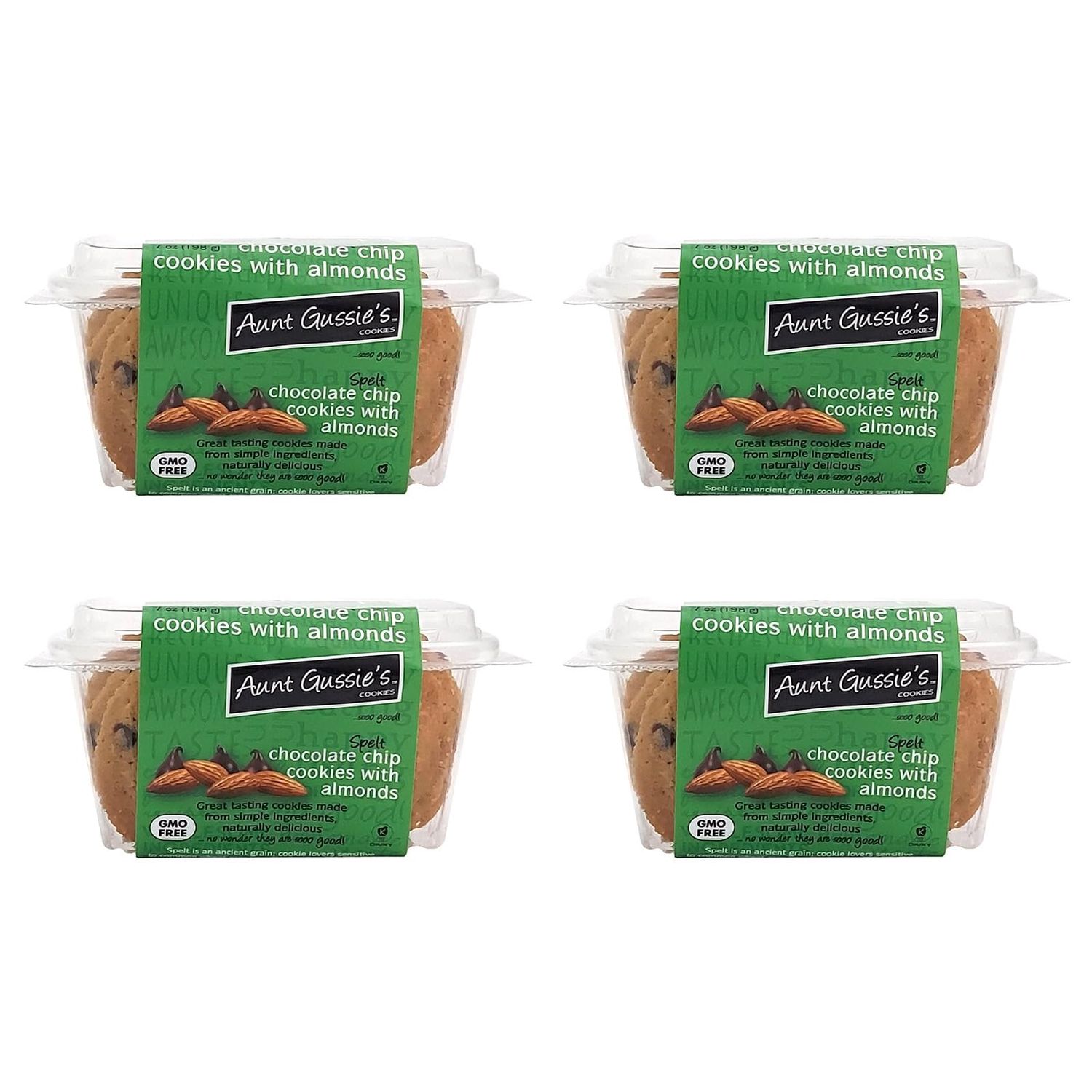 Aunt Gussie&#39;s - Spelt Sugar Free Chocolate Chip Cookies with Almonds - 4 Pack