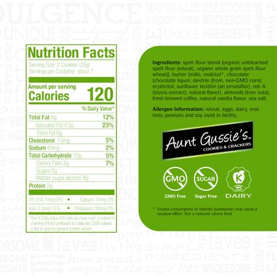 Aunt Gussie's - Spelt Sugar Free Chocolate Chip Cookies with Almonds - 4 Pack