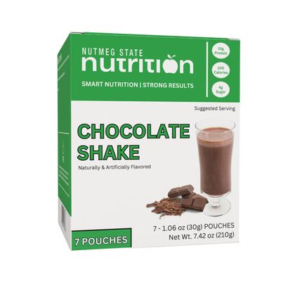 Nutmeg State Nutrition - High Protein Shake Mix, 15g Protein, 100 Calories, 4g Sugar, Low Fat, Keto Friendly, 7 Packets Per Box (1 Box, Chocolate)