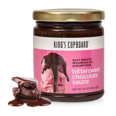 King&#39;s Cupboard Bittersweet Chocolate Sauce - The Perfect Hot Fudge Sauce for Topping Ice Cream &amp; Desserts, Chocolate Coffee Drizzle, Baking, Fondue, Ganache - Gluten-Free, Kosher, All Natural 10 oz