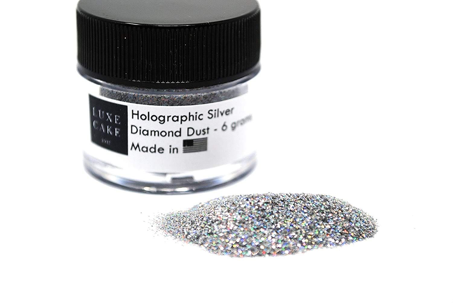 SILVER HOLOGRAM Luxury Diamond Dust, 6 grams for Cakes, Cupcakes, Cookies, Icing, Chocolate Wedding Party Baking Cupcake Cookie Ice Cream Decoration Supplies