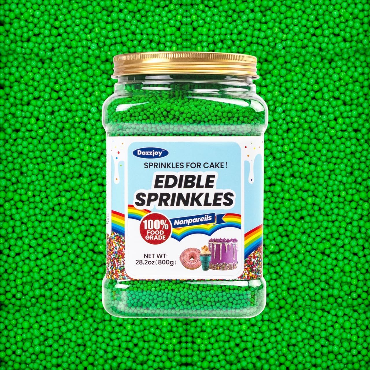Easter Christmas Green Nonpareils Sprinkles, Food Grade, Bulk 800g, Sprinkles for Cupcake decorating, Chocolate, Donut, Cake