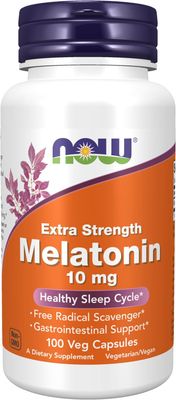 NOW Foods Supplements, Melatonin, Extra Strength 10 mg, Free Radical Scavenger*, Healthy Sleep Cycle*, 100 Veg Capsules