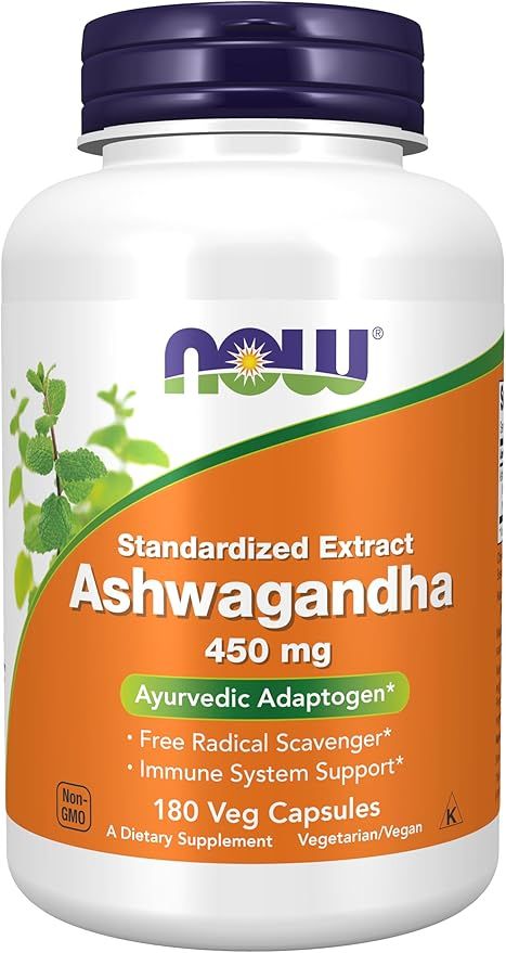NOW Foods Supplements, Ashwagandha (Withania somnifera) 450 mg (Standardized Extract), 180 Veg Capsules