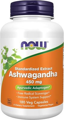 NOW Foods Supplements, Ashwagandha (Withania somnifera) 450 mg (Standardized Extract), 180 Veg Capsules