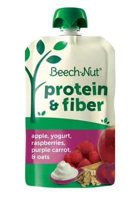 Beech-Nut Baby  Toddler Food Pouches with Protein and Fiber, Apple Yogurt Raspberry Purple Carrot  Oat Puree, 3.5 oz (12 Pack)