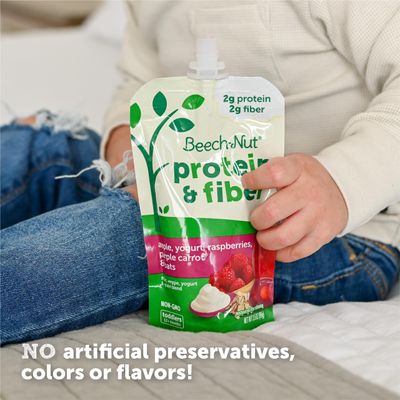 Beech-Nut Baby  Toddler Food Pouches with Protein and Fiber, Apple Yogurt Raspberry Purple Carrot  Oat Puree, 3.5 oz (12 Pack)