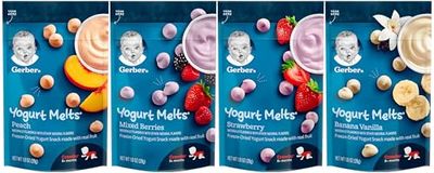 Gerber Organic Baby Yogurt Melts Variety Pack - Happy Fruit Sampler - A Delightful Snack for Crawlers and Teethers - Featuring Organic Formula - For Healthy Growth (Pack of 4)