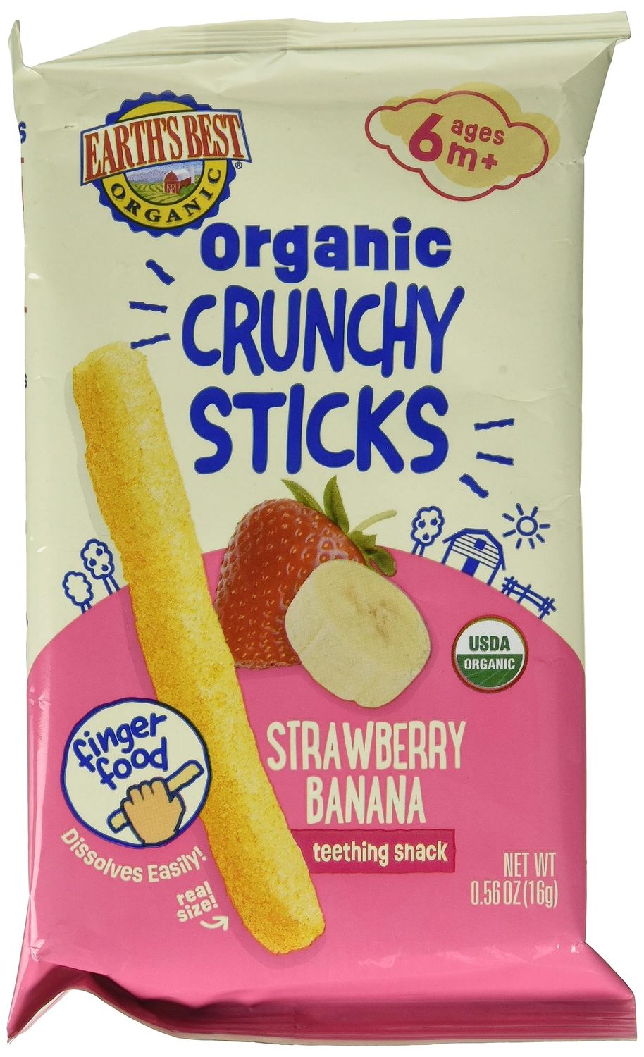 EARTHS BEST Organic Strawberry Banana Crunchy Sticks, 0.56 OZ