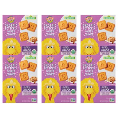 Earth&#39;s Best Organic Kids Snacks, Sesame Street Toddler Snacks, Organic Letter of the Day Cookies for Toddlers 2 Years and Older, Oatmeal Cinnamon, 5.3 oz Box (Pack of 6)