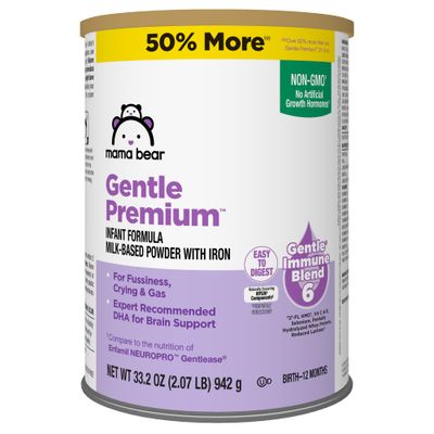 Amazon Brand - Mama Bear Gentle Premium Baby Formula Powder, DHA for Brain Support, Immune Blend 6, 2&#39;FL HMO, For Fusiness, Crying  Gas, 2.07 Pound (Pack of 1)