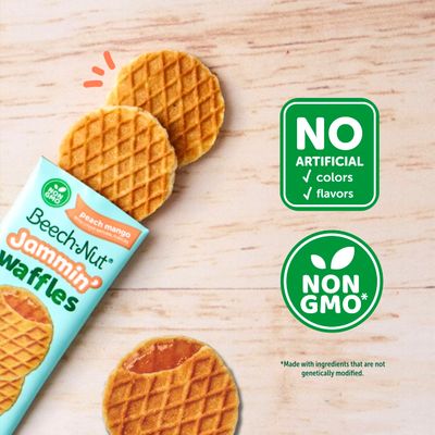 Beech-Nut Toddler Snacks Jammin' Waffles with Fruit Filling for Babies  Toddlers, Peach Mango, 10 Boxes (50 Individually Wrapped Packs)