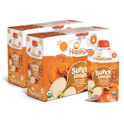 Happy Tot Organics Super Foods, Apple Sweet Potato Carrots  Cinnamon  Super Chai, 4.22 Ounce Pouch (Pack of 8)