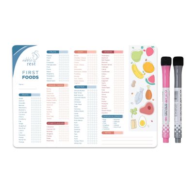 Nibble and Rest Baby&#39;s First Foods Tracker Fridge Magnet, Dry Erase Activity Poster, Daily Food Log, 101 Before One, Baby Food ChartChecklist 25x35cm
