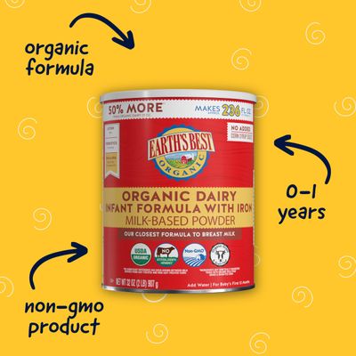 Earth's Best Organic Dairy Infant Powder Formula with Iron, Omega-3 DHA and Omega-6 ARA, 32 Ounce