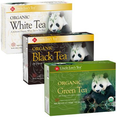 Uncle Lee&#39;s Organic White, Black, and Green Tea Variety 3-Pack - Premium Organic Tea, Smooth, Bold, and Refreshing, Delicious Hot or Iced, 100 Count Ea
