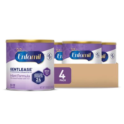 Enfamil Gentlease Baby Formula, Clinically Proven to Reduce Fussiness, Crying, Gas  Spit-up in 24 hours, Brain-Building Omega-3 DHA  Choline, Infant Formula Powder, Baby Milk, 19.9 Oz Can, 4 Count