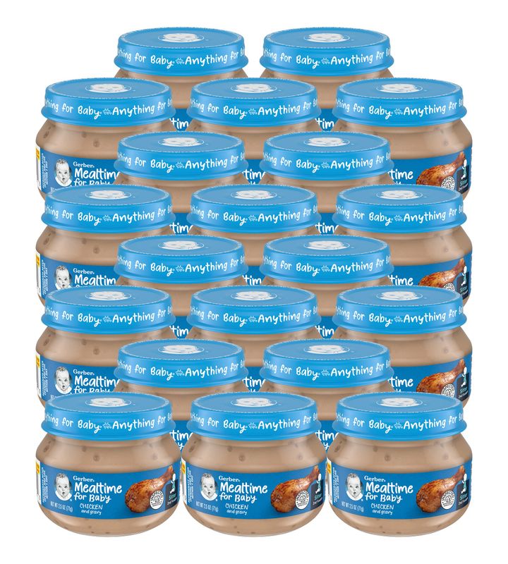 Gerber Mealtime for Baby 2nd Foods Baby Food Jar, Chicken  Gravy, Non-GMO Pureed Baby Food with Essential Nutrients, 2.5-Ounce Glass Jar (Pack of 20 Jars)